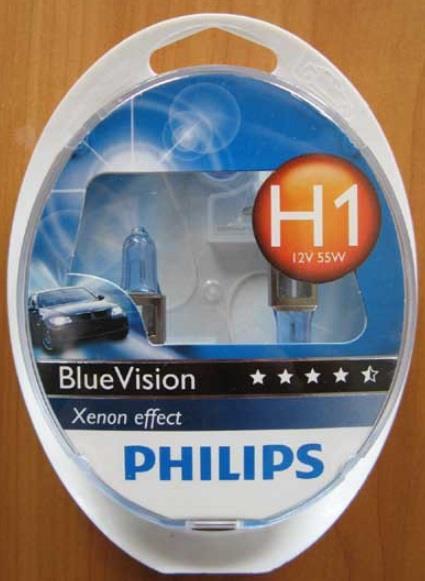 Лампа галогенная Philips BlueVision H1 +W5W 12V 55W (2+2 шт.) (12258BVSM) Philips 12258BVSM