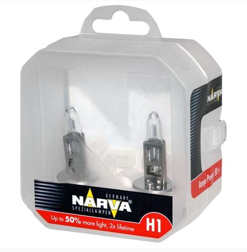 Лампа накаливания SET H1 12V 55W P14,5S RANGE POWER +50 (к-т 2шт) (483342100) Narva 483342100