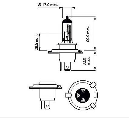 Лампа галогенная Philips VisionPlus +60% H4 12V 6055W (2 шт.) (12342VPS2) Philips 12342VPS2