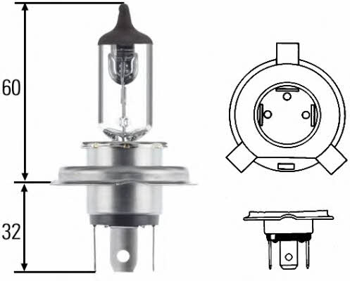 Лампа галогенная H4 12V 6055W (8GJ002525366) Hella 8GJ 002 525-366