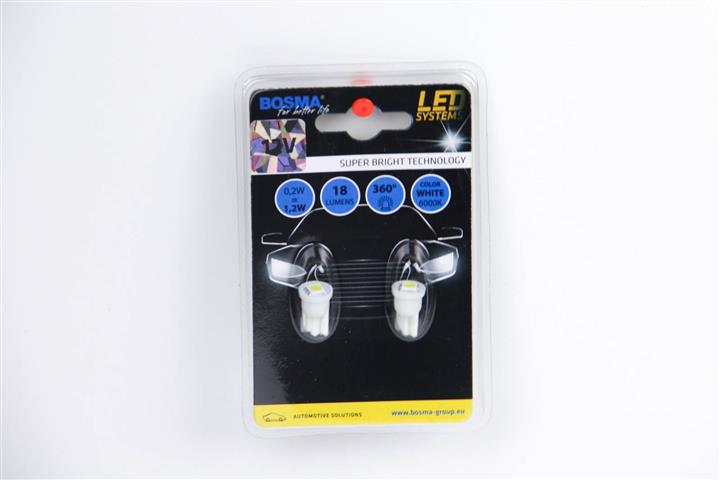 Лампа светодиодная T10 12V W2,1x9,5d (2 шт.) (3970) BOSMA 3970
