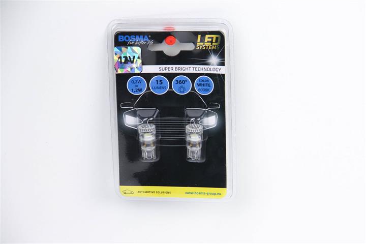 Лампа светодиодная T10 12V W2,1x9,5d (2 шт.) (3987) BOSMA 3987