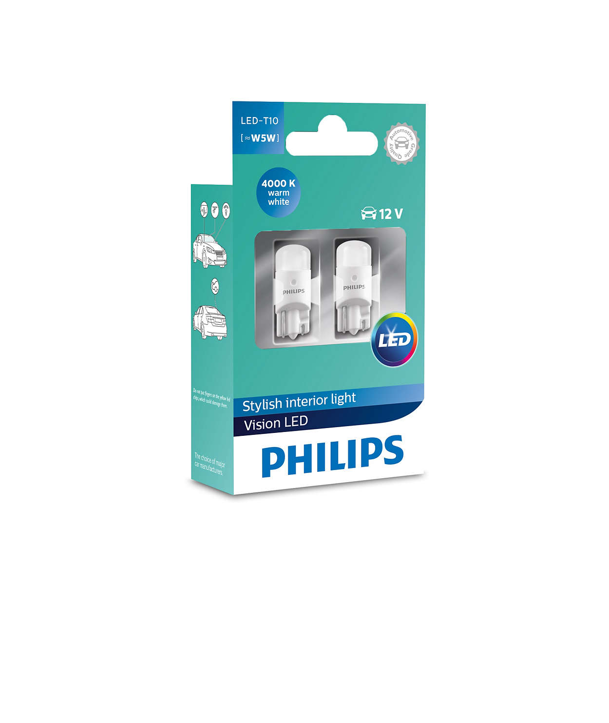 Лампа светодиодная Philips Vision LED T10 12V W2,1x9,5d (127914000KX2) Philips 127914000KX2