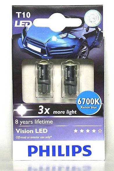 Лампа светодиодная Philips Vision LED T10 12V W2,1x9,5d (12935LEDX2) Philips 12935LEDX2