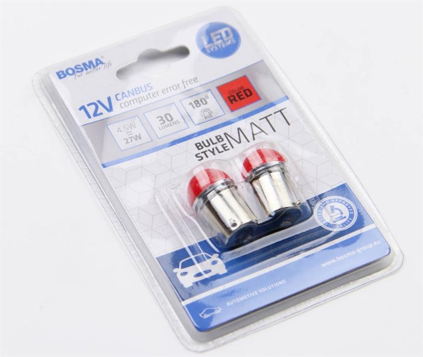Лампа светодиодная BA15S 12V 6xLED SMD2835 18x37MM RED MAT STYLE CANBUS (blister 2 шт) (6513) BOSMA 6513