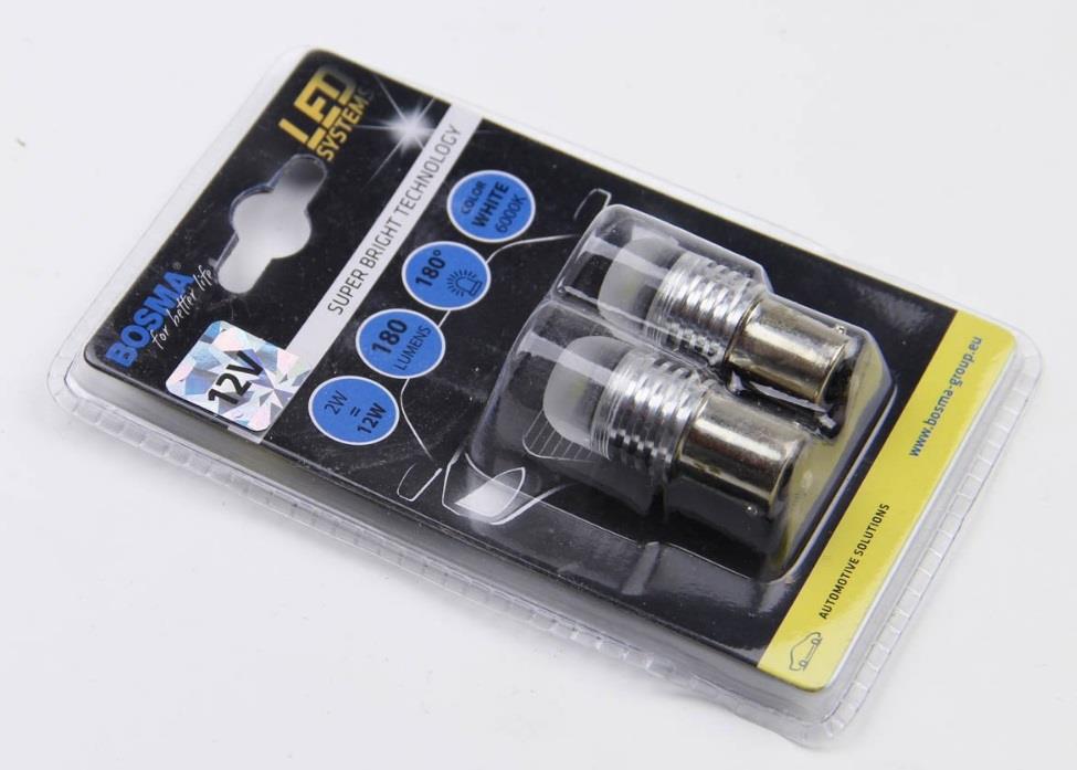 Лампа светодиодная BA15S LED 12V 1xSMD MEGA LED WHITE (2 шт) (3024) BOSMA 3024