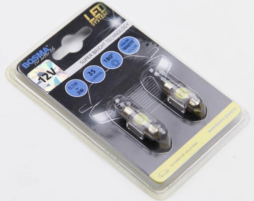 Лампа светодиодная SV8,5 LED 12V 1xSMD 7080 LED WHITE 10X31 (2 шт) (3642) BOSMA 3642
