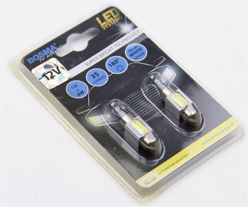 Лампа светодиодная SV8,5 LED 12V 1xSMD MEGA LED WHITE 10X31 (2 шт) (3659) BOSMA 3659