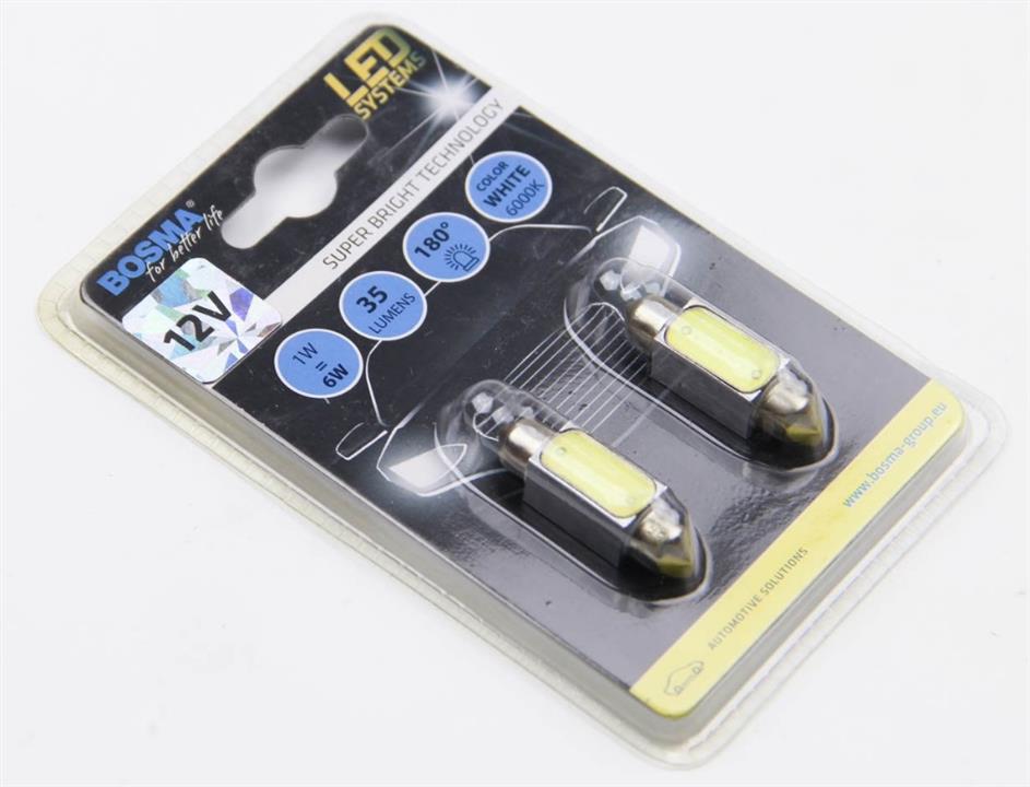 Лампа светодиодная SV8,5 LED 12V 1xSMD MEGA LED WHITE 10X36 (2 шт) (3666) BOSMA 3666
