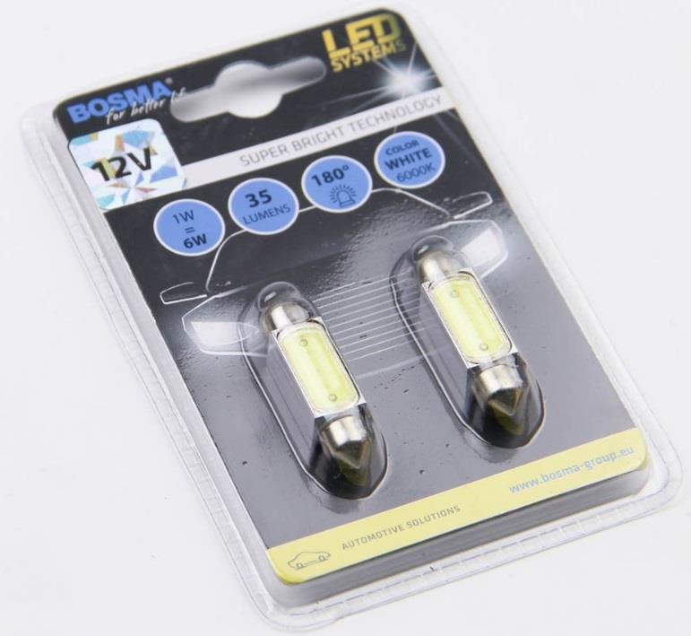 Лампа светодиодная SV8,5 LED 12V 1xSMD MEGA LED WHITE 10X39 (2 шт) (3673) BOSMA 3673