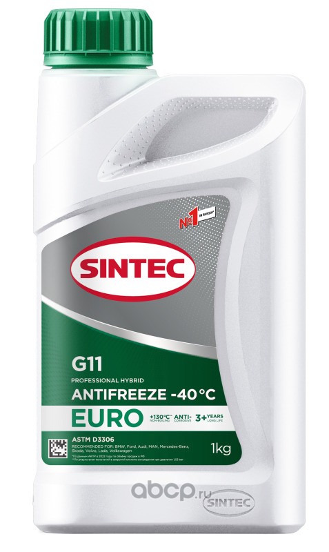 Антифриз G11 SINTEC EURO готовый 1кг -40°С зеленый (замена 802558)