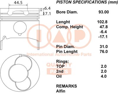 10009022 IAP QUALITY PARTS Поршень