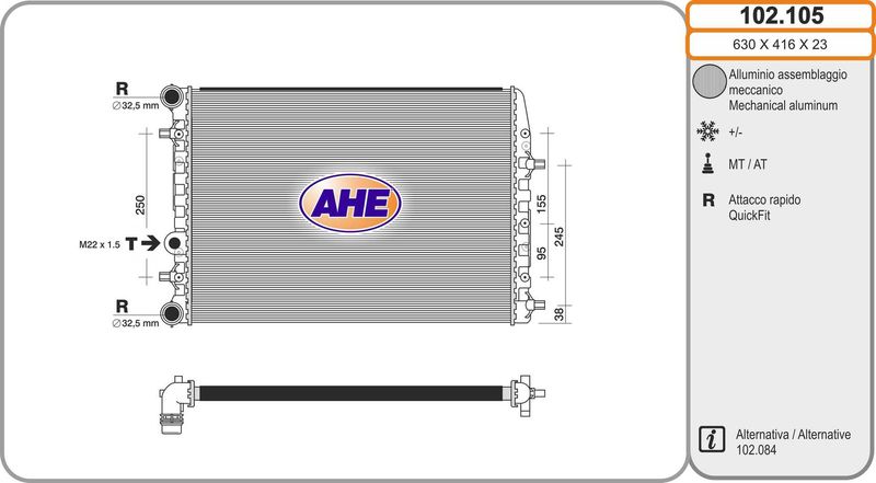 102105 AHE Радиатор, охлаждение двигателя