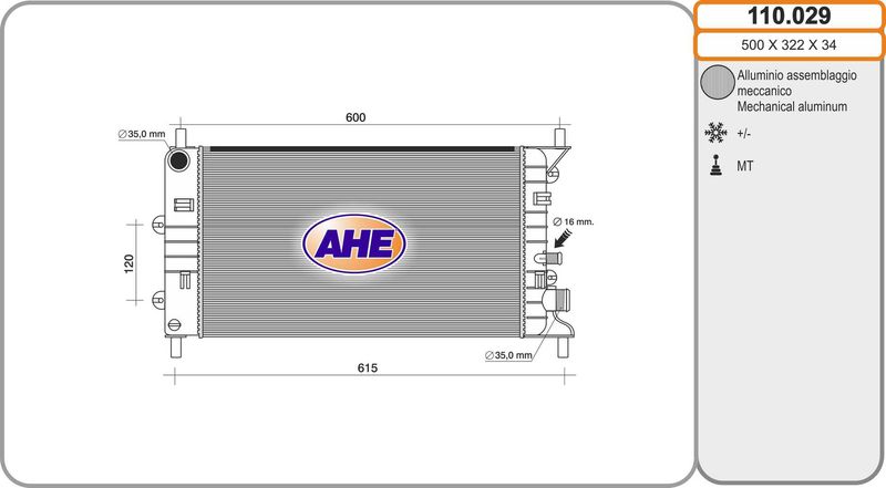 110029 AHE Радиатор, охлаждение двигателя