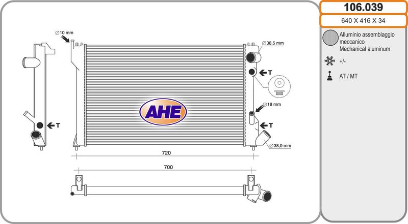 106039 AHE Радиатор, охлаждение двигателя