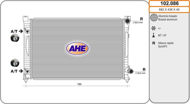 102086 AHE Радиатор, охлаждение двигателя