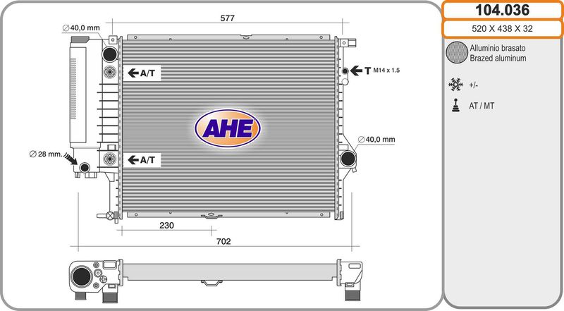 104036 AHE Радиатор, охлаждение двигателя