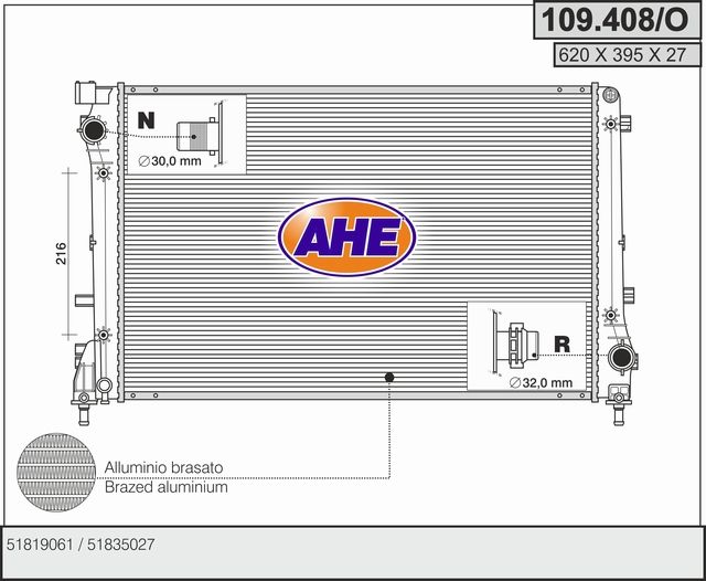 109408O AHE Радиатор, охлаждение двигателя