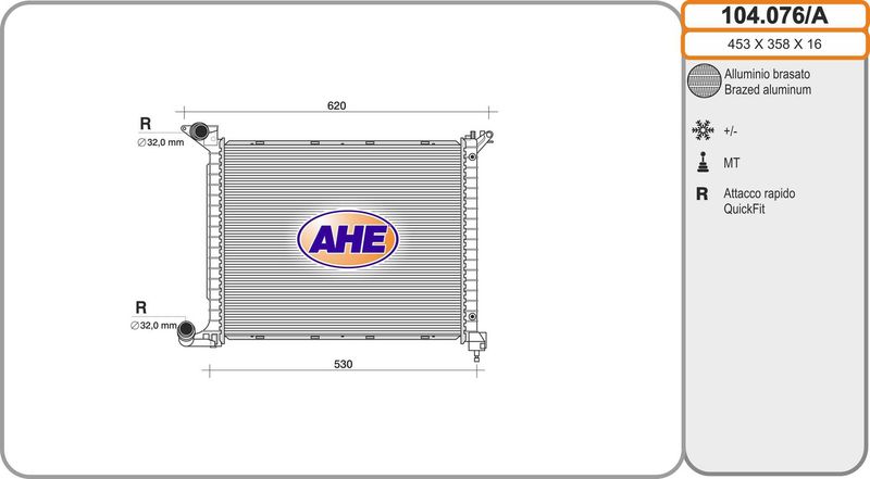 104076A AHE Радиатор, охлаждение двигателя