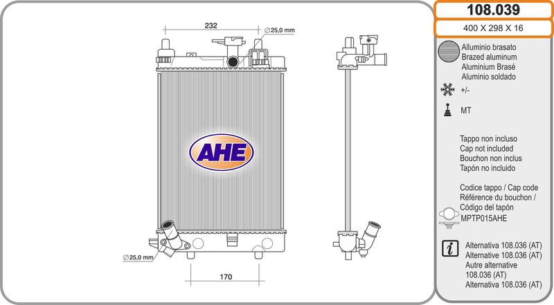 108039 AHE Радиатор, охлаждение двигателя