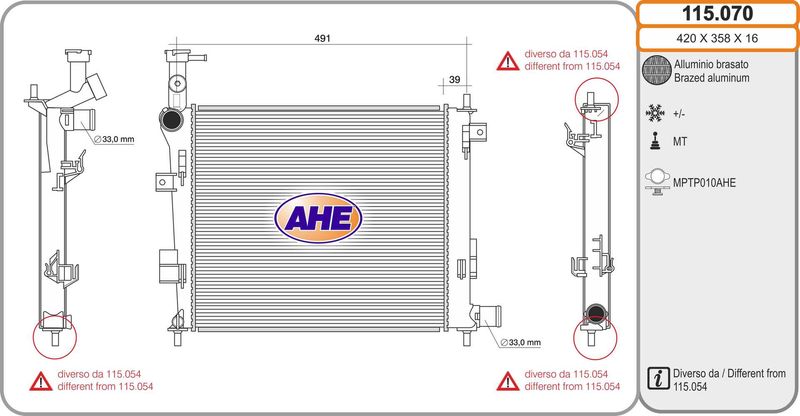 115070 AHE Радиатор, охлаждение двигателя