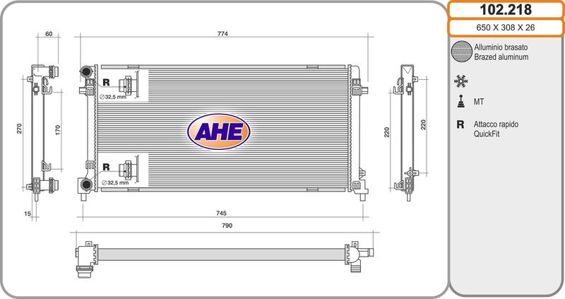 102218 AHE Радиатор, охлаждение двигателя