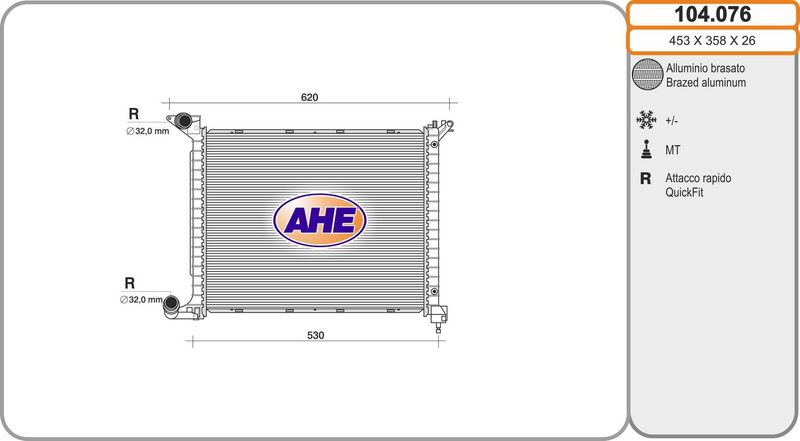 104076 AHE Радиатор, охлаждение двигателя
