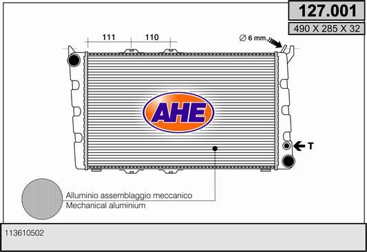 127001 AHE Радиатор, охлаждение двигателя