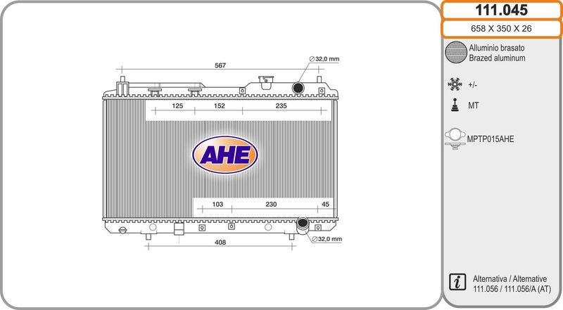 111045 AHE Радиатор, охлаждение двигателя