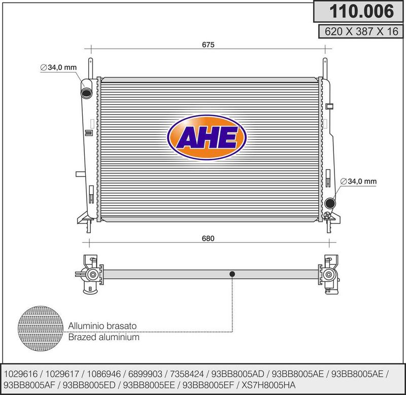 110006 AHE Радиатор, охлаждение двигателя