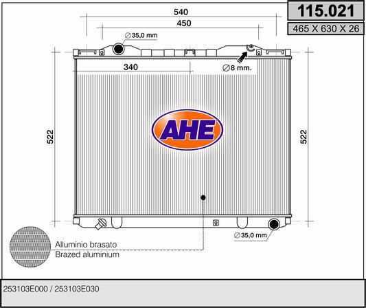 115021 AHE Радиатор, охлаждение двигателя