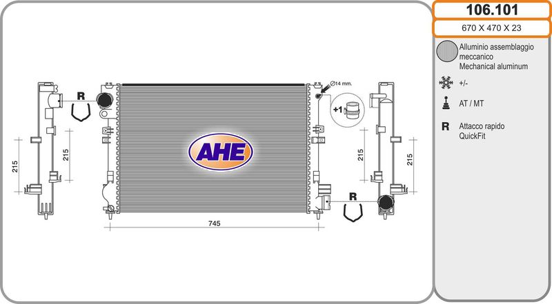 106101 AHE Радиатор, охлаждение двигателя