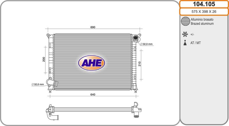 104105 AHE Радиатор, охлаждение двигателя