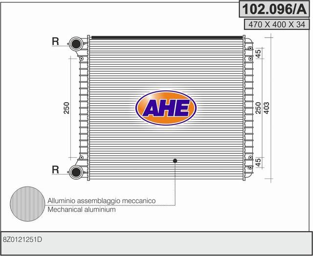 102096A AHE Радиатор, охлаждение двигателя