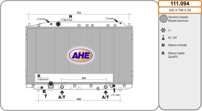 111094 AHE Радиатор, охлаждение двигателя