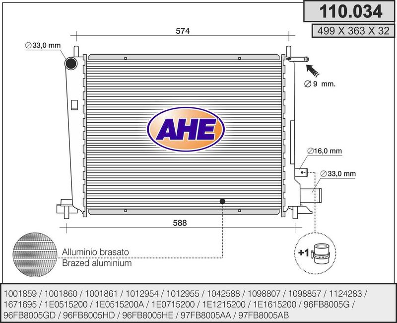 110034 AHE Радиатор, охлаждение двигателя