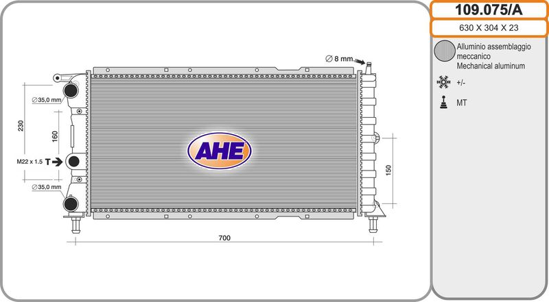 109075A AHE Радиатор, охлаждение двигателя
