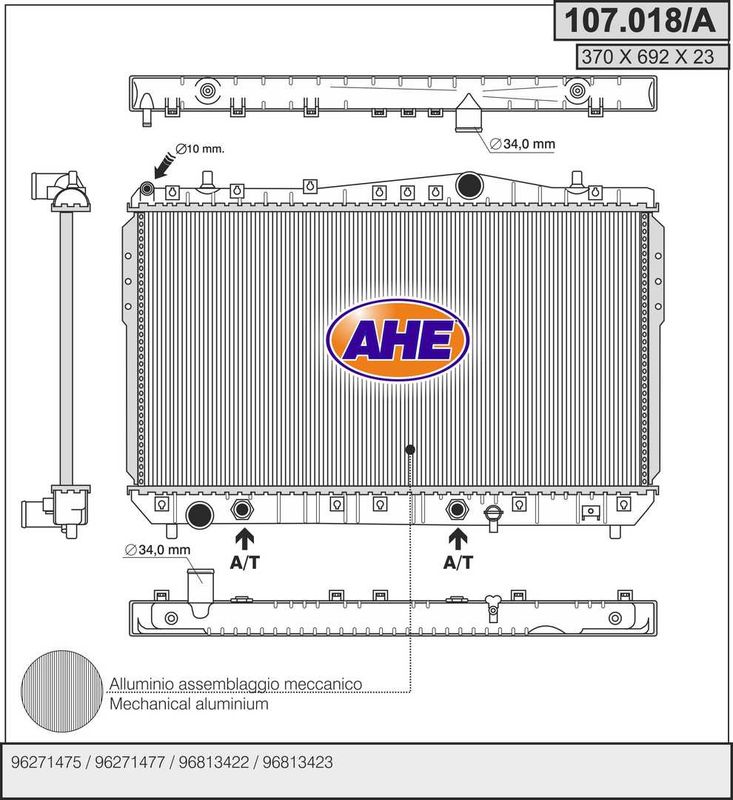 107018A AHE Радиатор, охлаждение двигателя