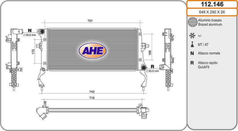 112146 AHE Радиатор, охлаждение двигателя