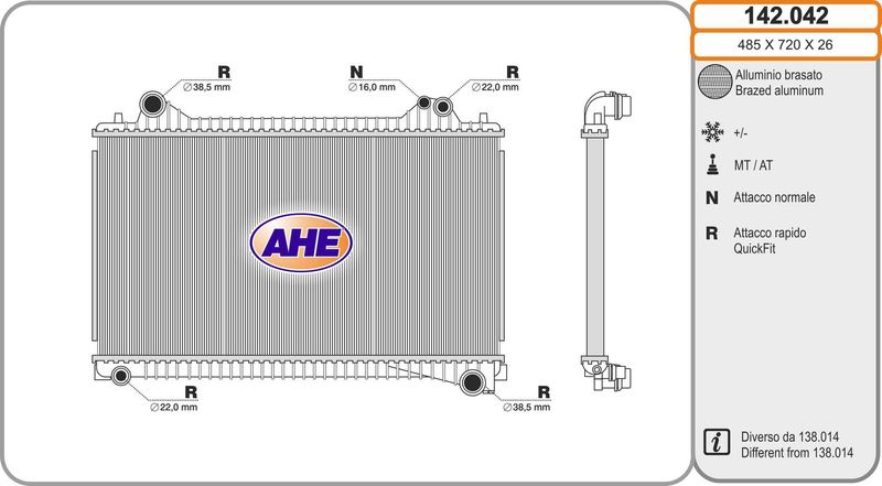 142042 AHE Радиатор, охлаждение двигателя
