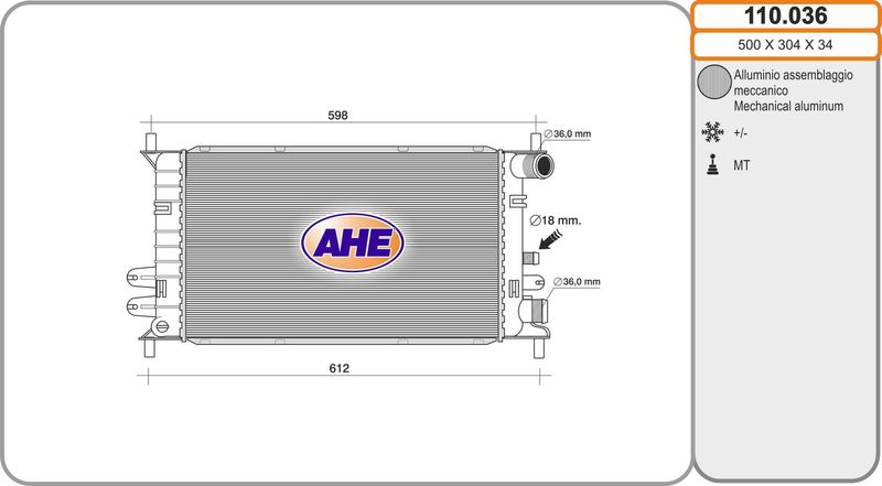 110036 AHE Радиатор, охлаждение двигателя