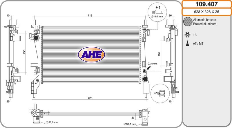 109407 AHE Радиатор, охлаждение двигателя