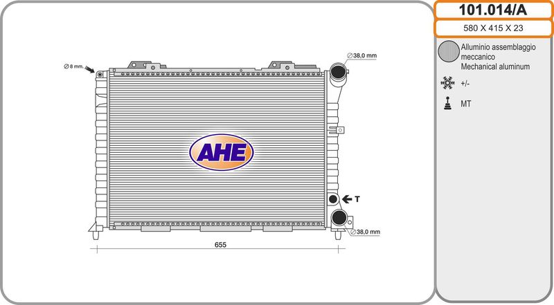 101014A AHE Радиатор, охлаждение двигателя