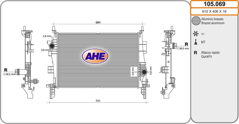 105069 AHE Радиатор, охлаждение двигателя