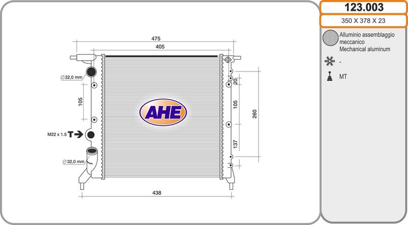 123003 AHE Радиатор, охлаждение двигателя