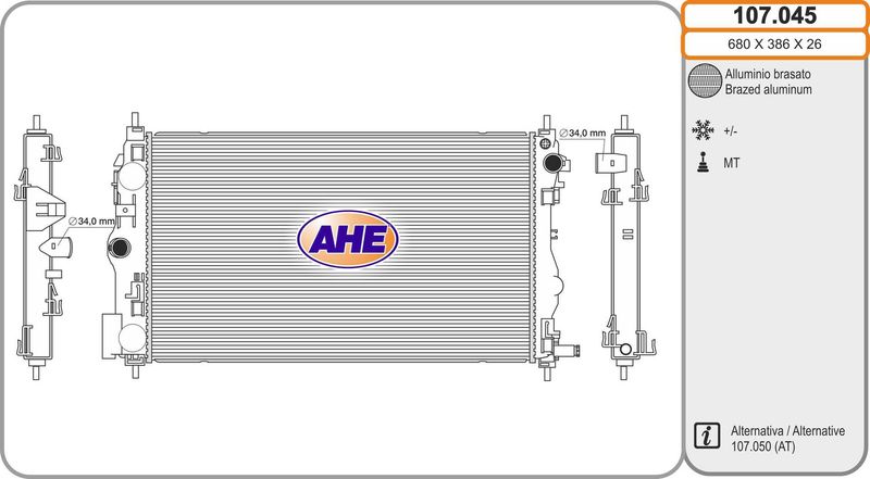 107045 AHE Радиатор, охлаждение двигателя