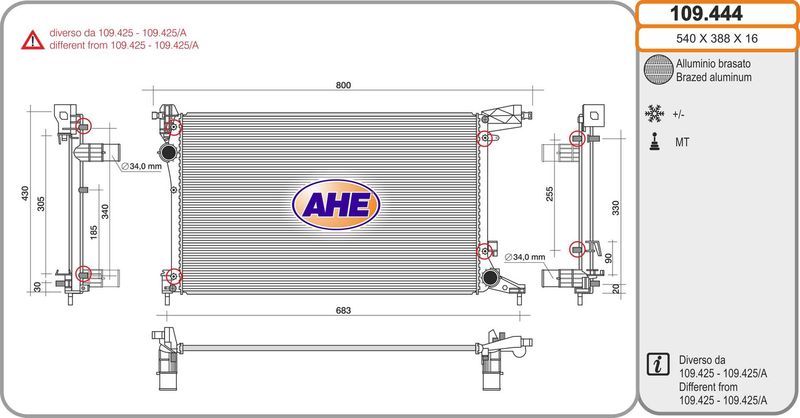 109444 AHE Радиатор, охлаждение двигателя