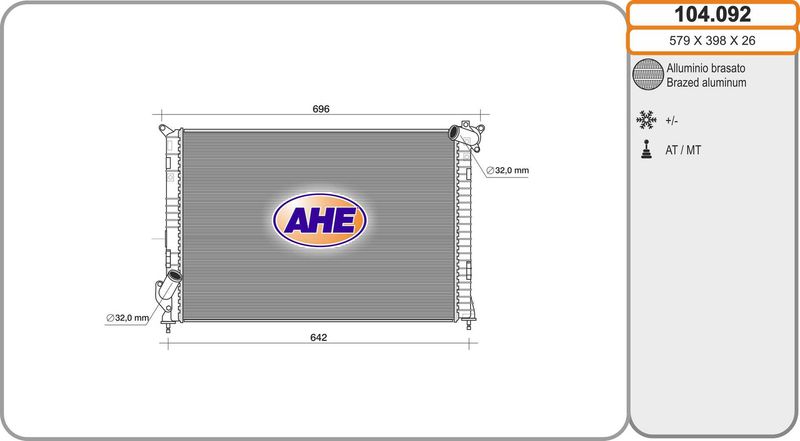 104092 AHE Радиатор, охлаждение двигателя