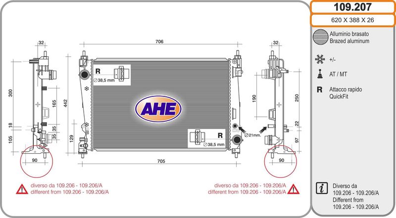 109207 AHE Радиатор, охлаждение двигателя