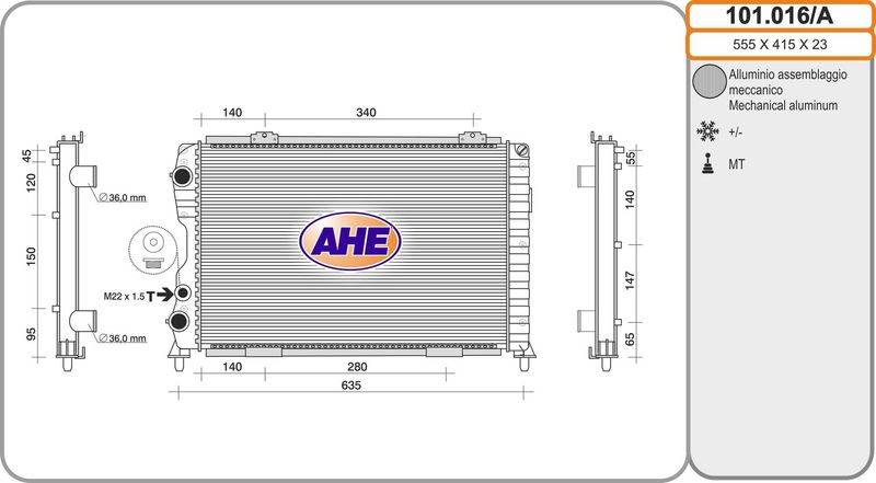 101016A AHE Радиатор, охлаждение двигателя